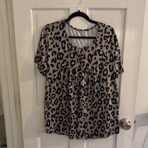 SHEIN Leopard Print Blouse - Black and Tan